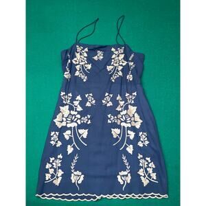 Lovers + Friends Navy and Cream Embroidered spaghetti strap Mini Small